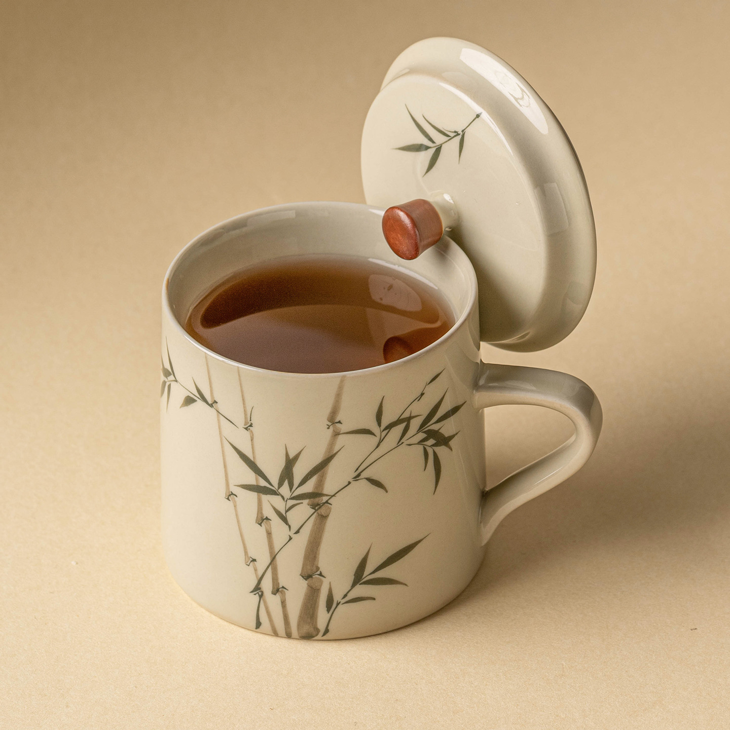 Ly sứ uống trà, cốc nước văn phòng hình măng tây xanh ngọc vẽ tay, cốc uống nước gia dụng dung tích lớn