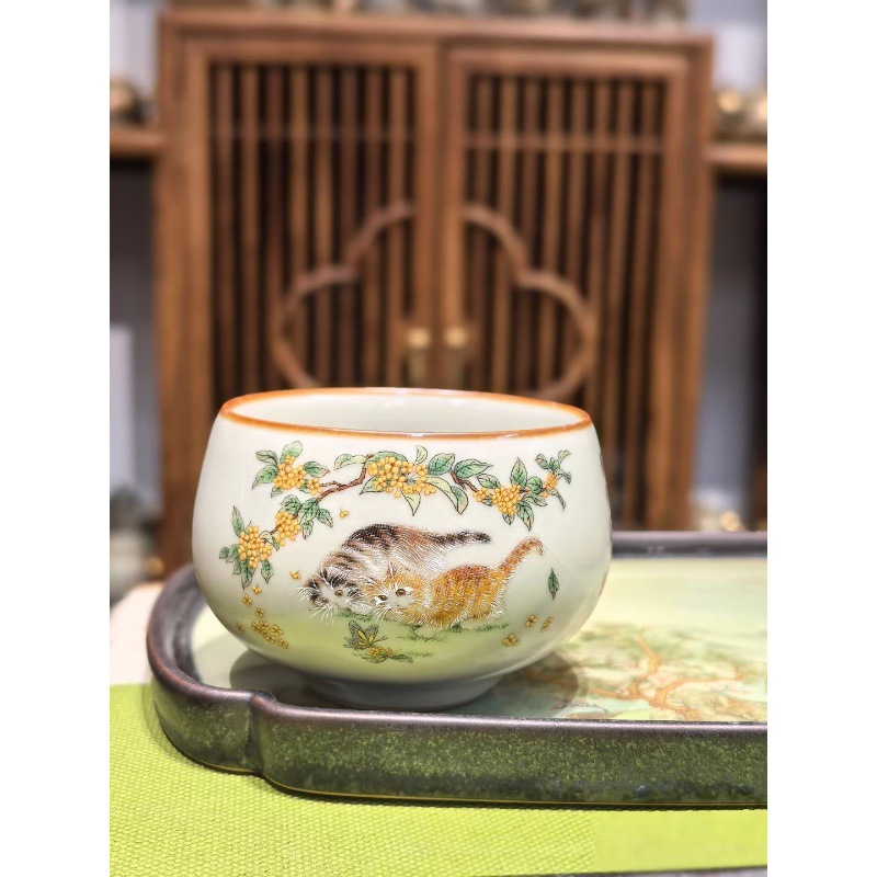 Li Huiyi cốc trà Ru Kiln mới cốc trà gốm sứ cốc trà chuyên dụng cá nhân gia dụng cốc đơn nhỏ bộ trà Kung Fu