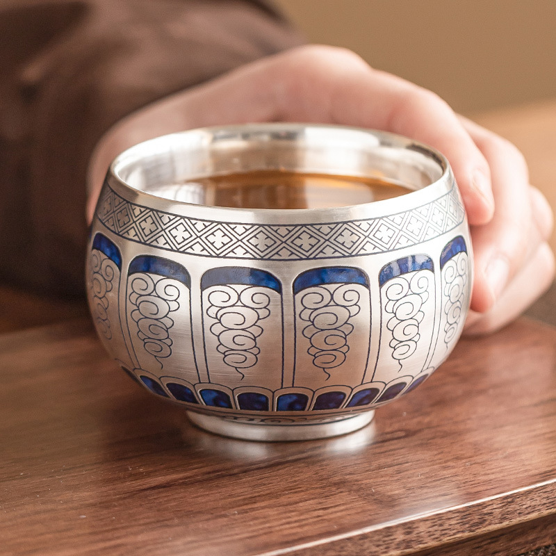 Cốc chủ nhân mạ bạc 999 cốc thiền nước mây thủy tinh gia dụng cốc trà bộ trà gốm sứ cốc đơn