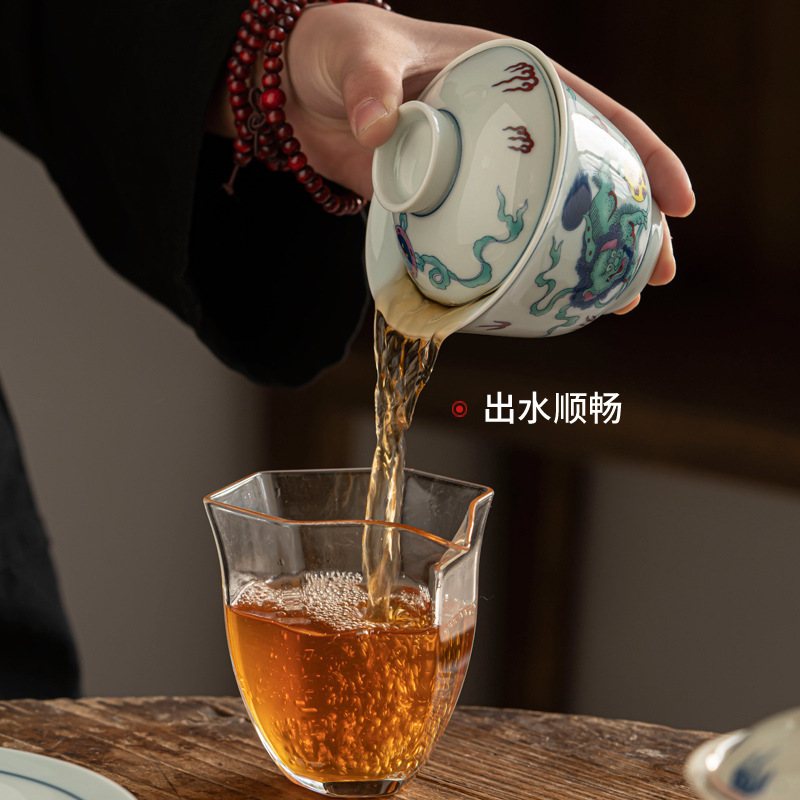 Bát có nắp tam tài cổ cốc trà đơn không nóng bộ trà gốm sứ cao cấp bát pha trà có nắp Kung Fu bán buôn gia dụng