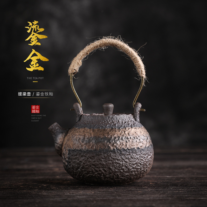 Nhà sản xuất bán buôn ấm đất sét đá cũ ấm trà tráng men sắt mạ vàng cổ điển Bộ trà Kung Fu gốm sứ đơn giản
