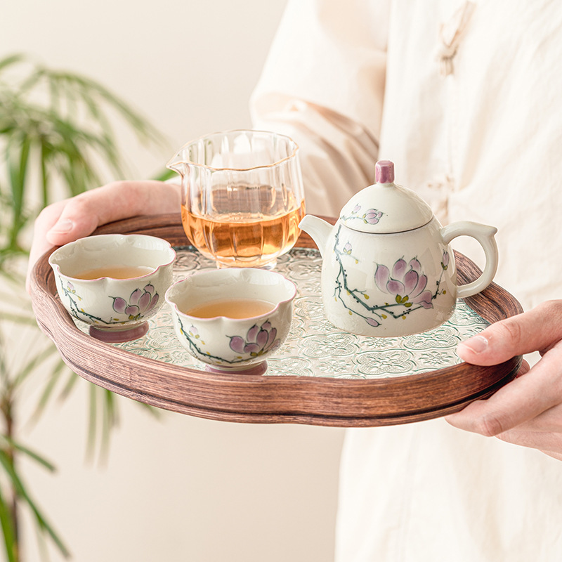 Ấm Trà nữ hoa mộc lan vẽ tay, bộ ấm trà, Bộ ấm trà Kung Fu, Bộ trà cao cấp Trung Quốc, một ấm hai cốc, túi lưu trữ