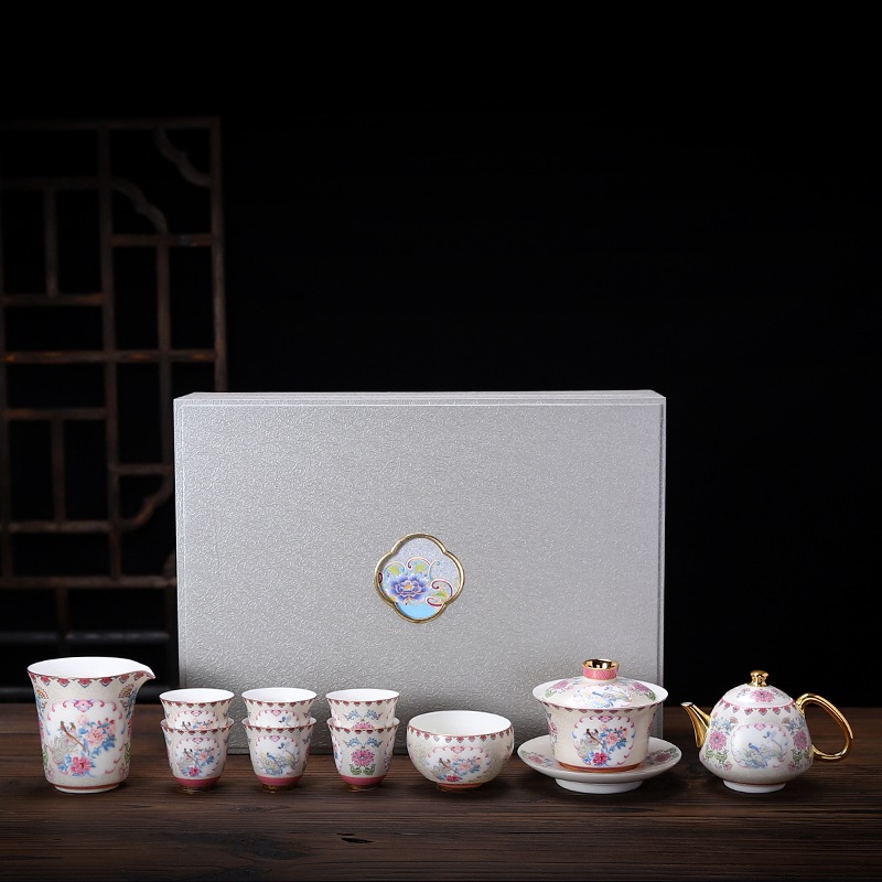 Bộ ấm trà Kung Fu cao cấp gia dụng sang trọng thủ công men bạc cloisonné cổ điển tinh tế hộp quà cao cấp Quà Tặng