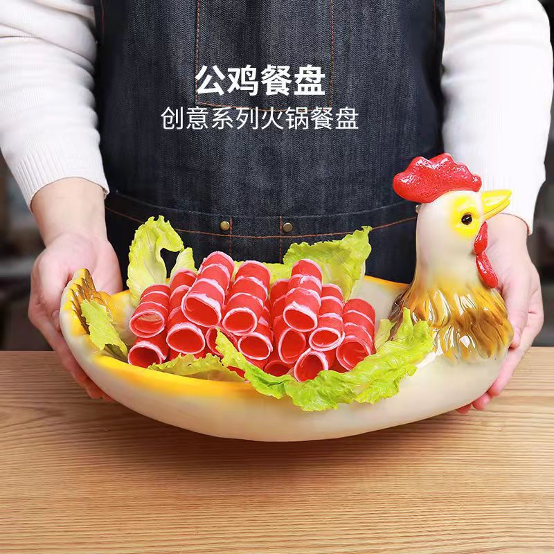 Đá khô nổi tiếng trên mạng, ẩm thực nghệ thuật, gà trống vàng, hình bò, nhựa cá tính, bộ đồ ăn sáng tạo, đĩa phẳng, tính năng nhà hàng, đĩa có hình dạng đặc biệt