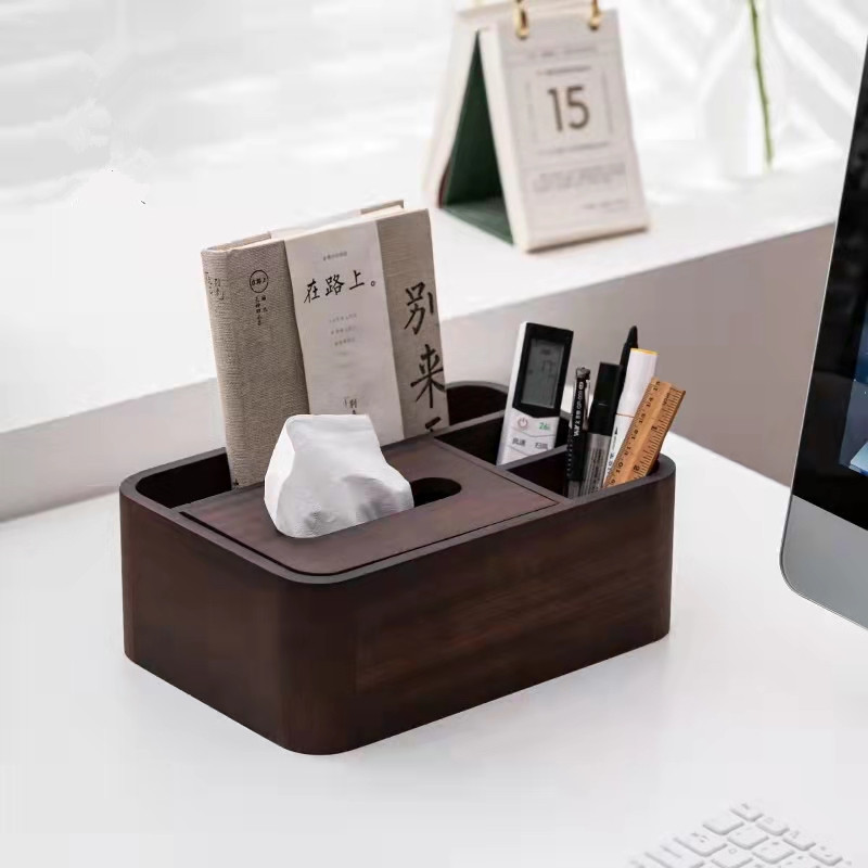 Hộp đựng khăn giấy gỗ óc chó đen hộp rút giấy gia dụng kiểu Trung Quốc Hộp đựng đồ gỗ nguyên khối đa năng phòng khách hộp đựng bàn trà