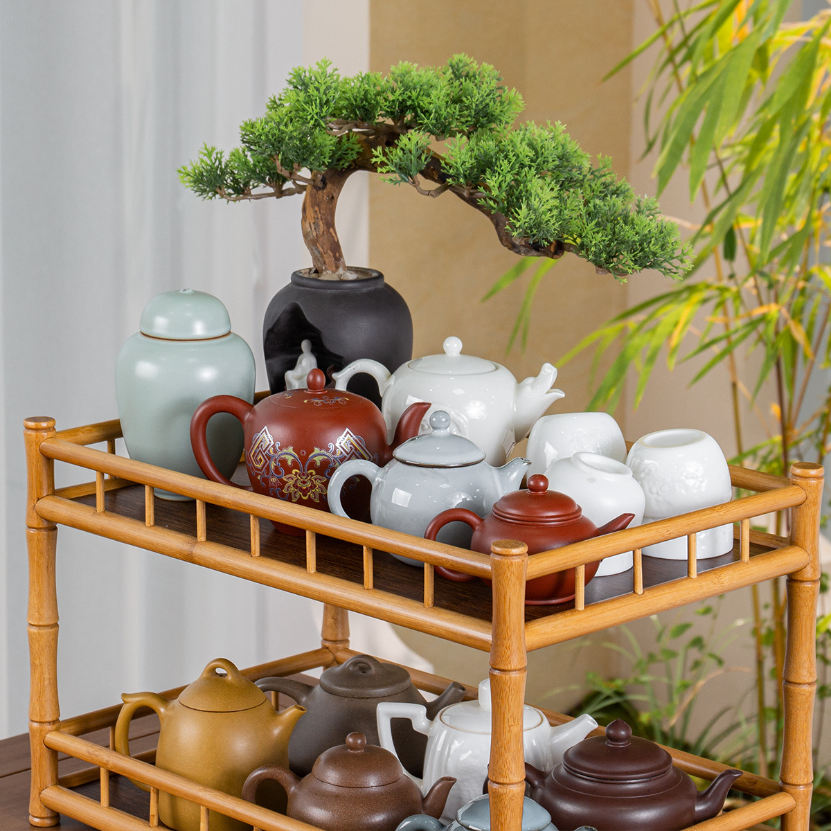 Giá để cốc cổ Nanzhubo Giá Để ấm trà Bộ trà Giá để đồ trưng bày Giá để đồ phụ kiện trà đạo cao cấp kiểu Trung Quốc cổ điển