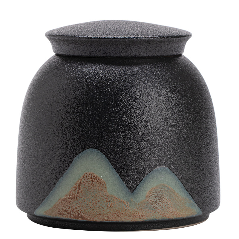 Tranh tráng men Màu Yuanshan Yuanrong Bồn đựng trà Trà Pu'er gia dụng vẽ tay Bồn đựng trà kín chống ẩm