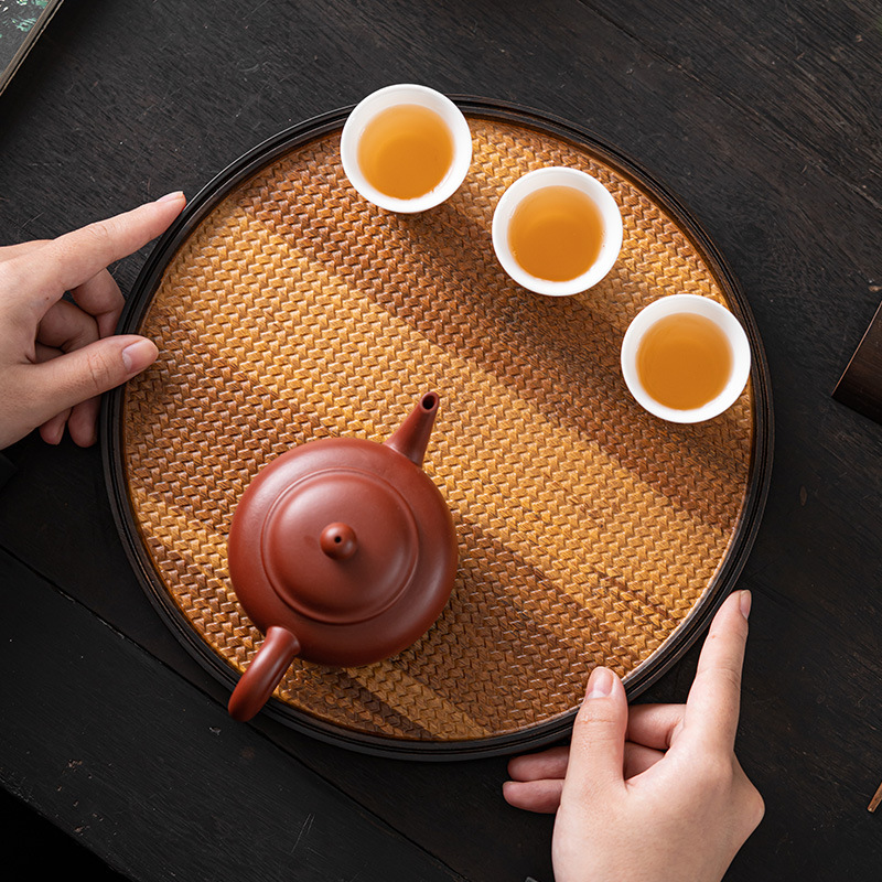Khay pha khô Zhiya khay dệt hoa văn bằng tre Bộ trà Kung Fu Khay trà Bàn pha trà sáng tạo Bàn pha khô khách sạn đơn giản kiểu Nhật