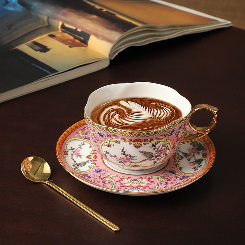 Bộ tách cà phê men cao cấp, bộ tách trà chiều nghệ thuật latte gốm sứ cao cấp tinh xảo dành cho phụ nữ xinh đẹp