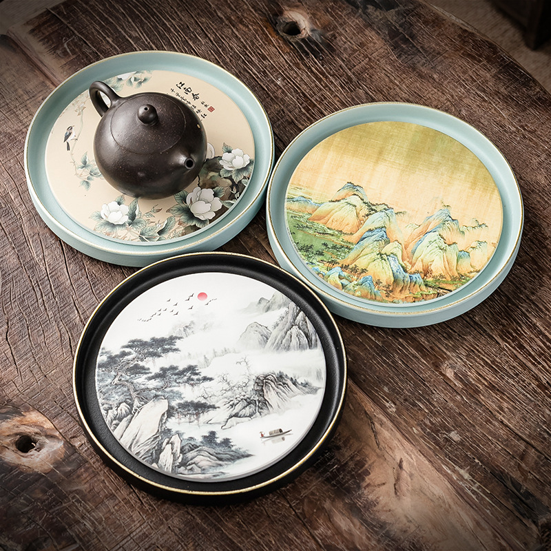 Bán buôn bình thấm nước gốm sứ khay đựng bọt khô Khay đựng ấm trà gốm sứ hình tròn khay đựng nước bình đựng nước bàn ủ khô gia dụng loại nhỏ