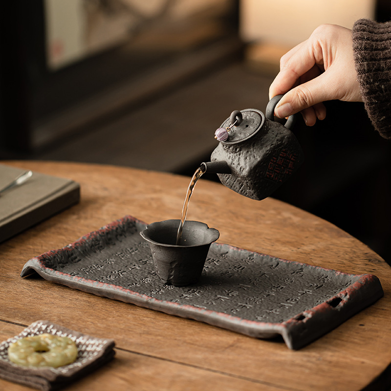 Cổ đá bùn Zhuo bùn kinh bình đựng nước gốm thô khay xốp khô khay đựng đồ trà kiểu Trung Quốc cổ điển phụ kiện khay trà bàn trà