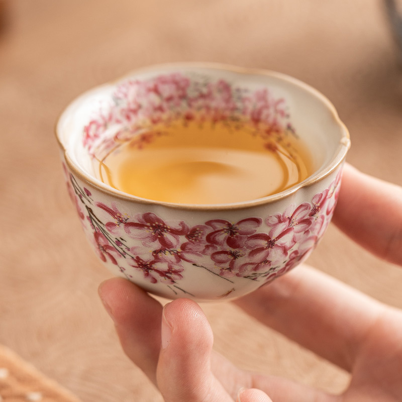 Cốc miệng hoa thạch mỡ lợn cốc cốc uống trà có thể mở được cốc chủ nhân cốc cốc trà cao cấp dành cho nữ bộ trà Kung Fu