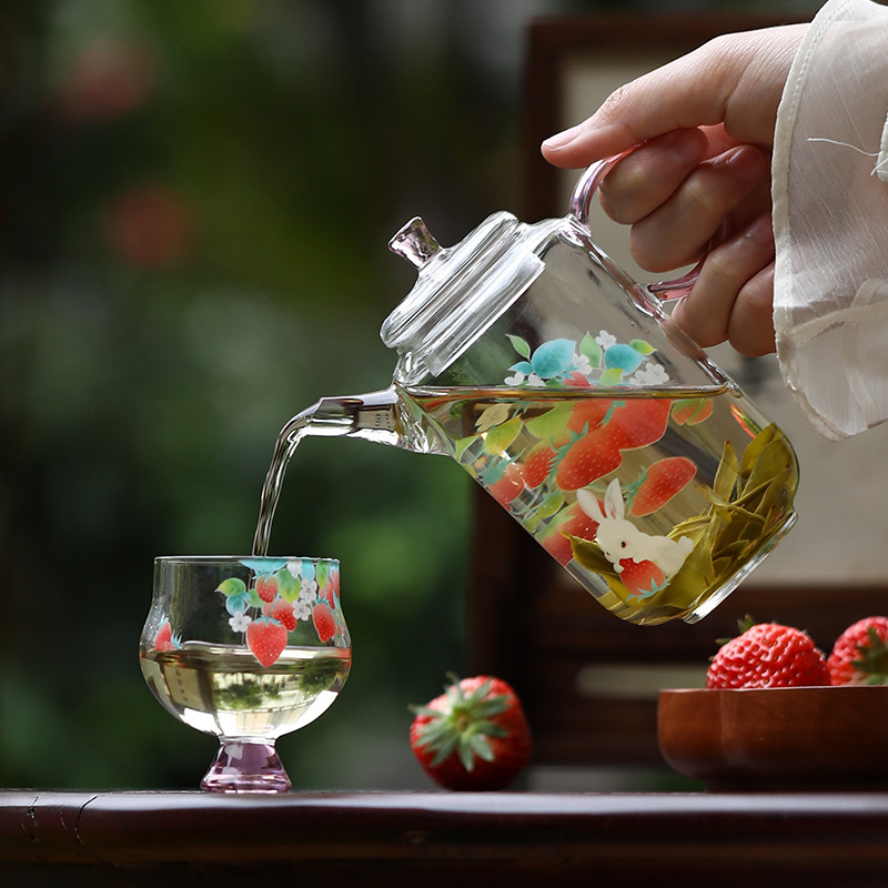 Ấm trà thủy tinh pha lê ấm pha trà dày chịu nhiệt độ cao ấm đơn gia dụng có thể lọc bên tay cầm Bộ trà Kung Fu cỡ lớn