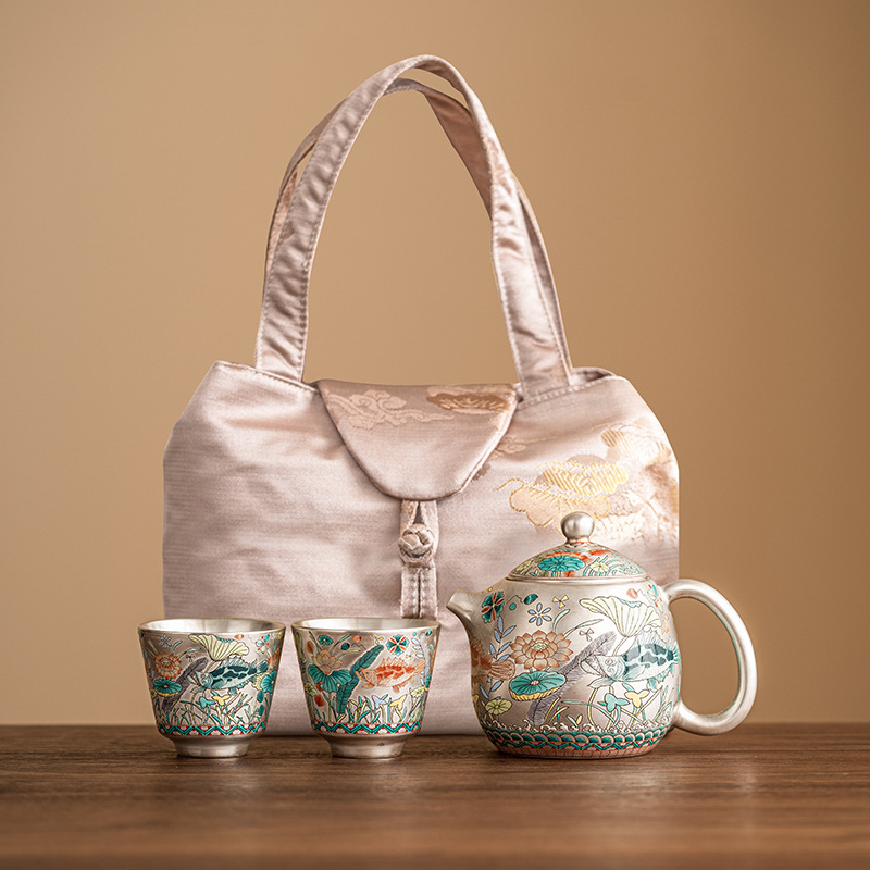 Ấm trà mạ bạc 999 hoa văn tảo trà ấm đơn lọc gia dụng ấm trà Bộ trà Kung Fu cao cấp Trung Quốc ấm Trứng Rồng