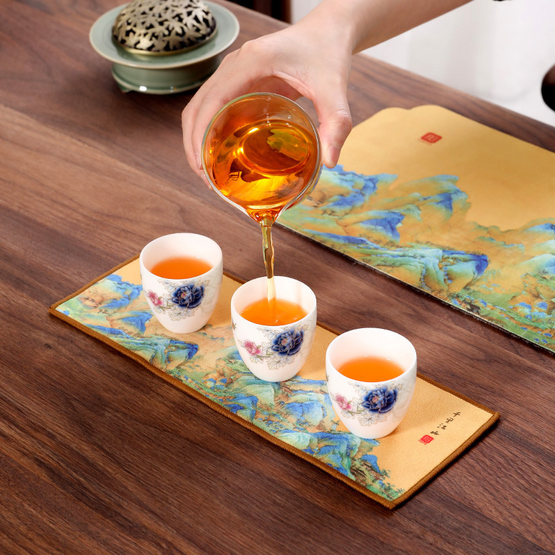 Bàn trà nhỏ kiểu Trung Quốc mới khăn trà pha khô đệm phụ kiện bộ trà Kung Fu đệm cách nhiệt dày ấm trà đệm khay trà bán buôn