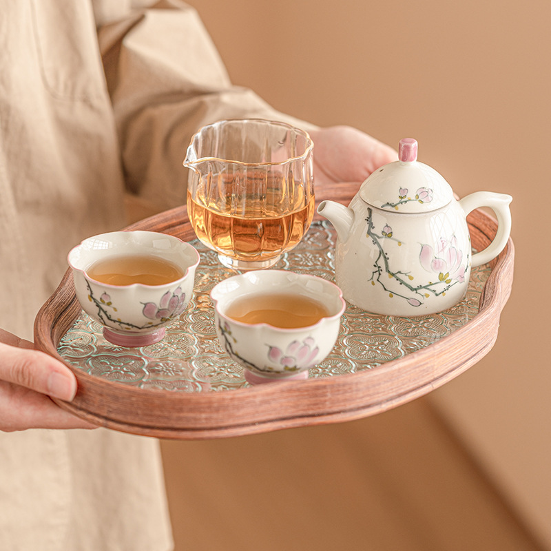 Ấm Trà nữ hoa mộc lan vẽ tay, bộ ấm trà, Bộ ấm trà Kung Fu, Bộ trà cao cấp Trung Quốc, một ấm hai cốc, túi lưu trữ