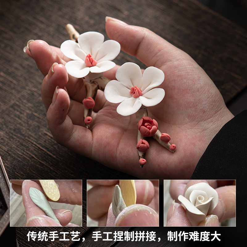 Hộp đựng bút kẹp trà hoa mận bằng tay, hộp đựng bút, gốm sứ, trà đạo, tao nhã, mỏng như giấy, phụ kiện trà đạo Kung Fu