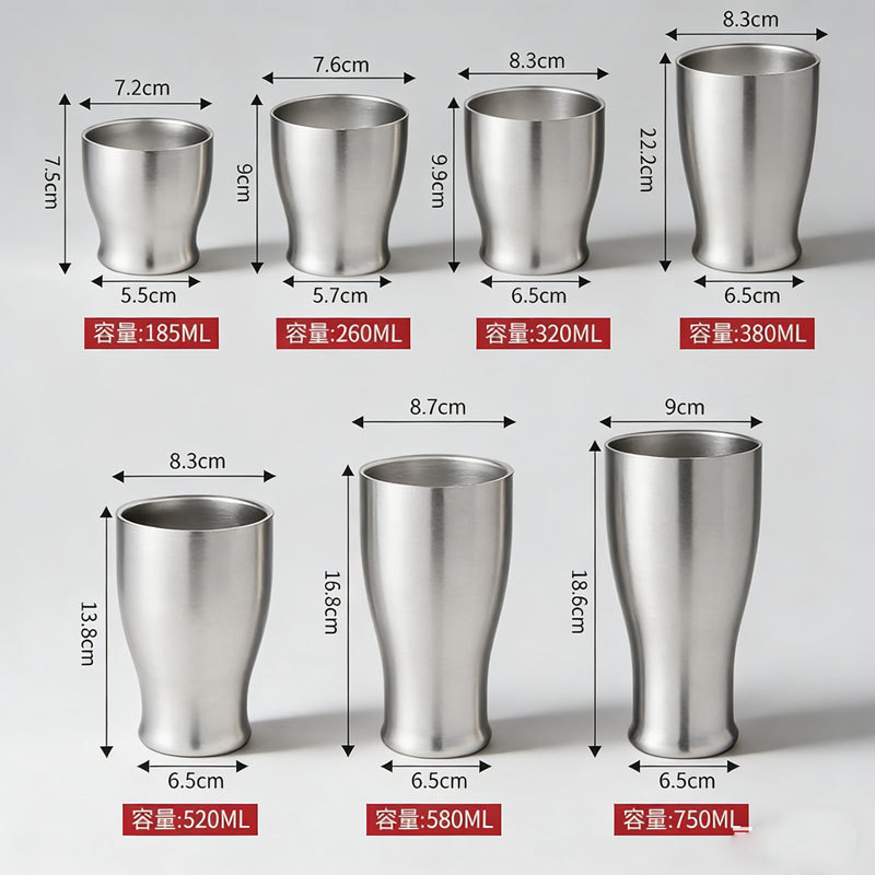 Ly bia kiểu Châu Âu inox 304 2 lớp TIBA12, ly cafe dáng thon gọn, ly nước inox 2 lớp cách nhiệt