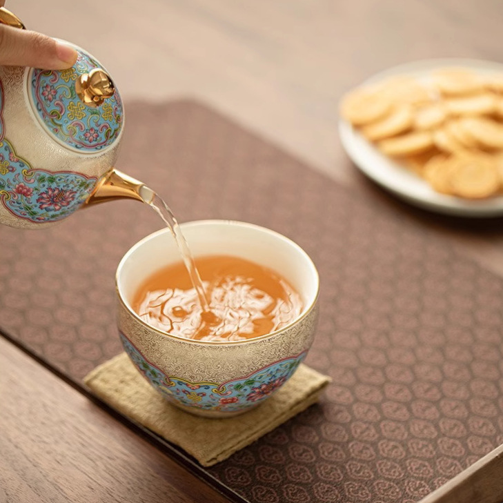 Hoa bạc cloisonné, cốc chủ nhân mạ bạc gấm, cốc trà phong cách cung đình, cốc trà cá nhân, cốc đơn