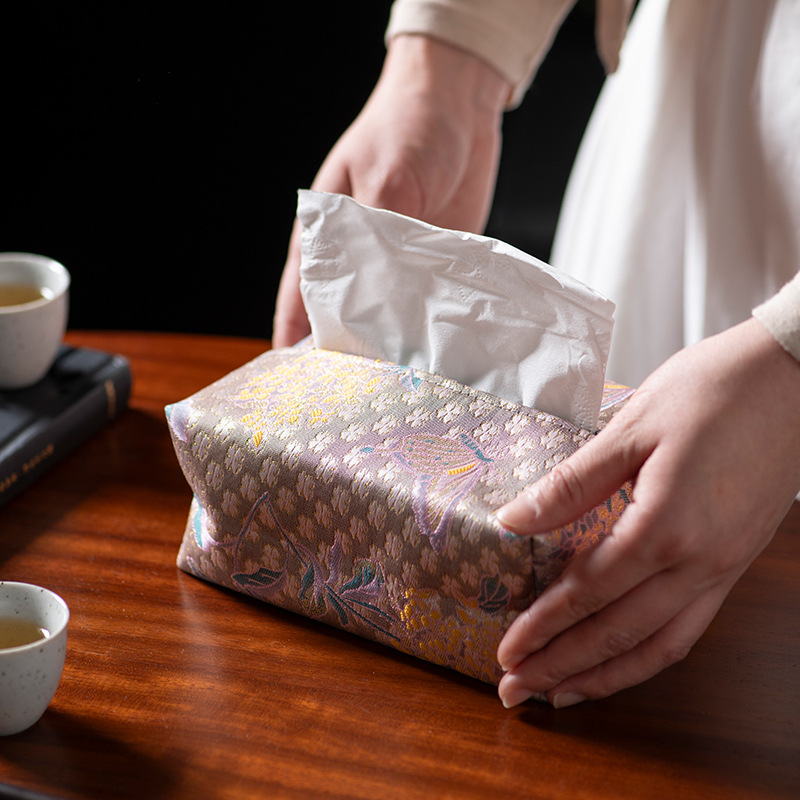 Hộp khăn giấy sang trọng nhẹ thiền kiểu Trung Quốc vải nghệ thuật phòng khách trà để bàn retro hộp khăn giấy mặt túi khăn giấy gia dụng