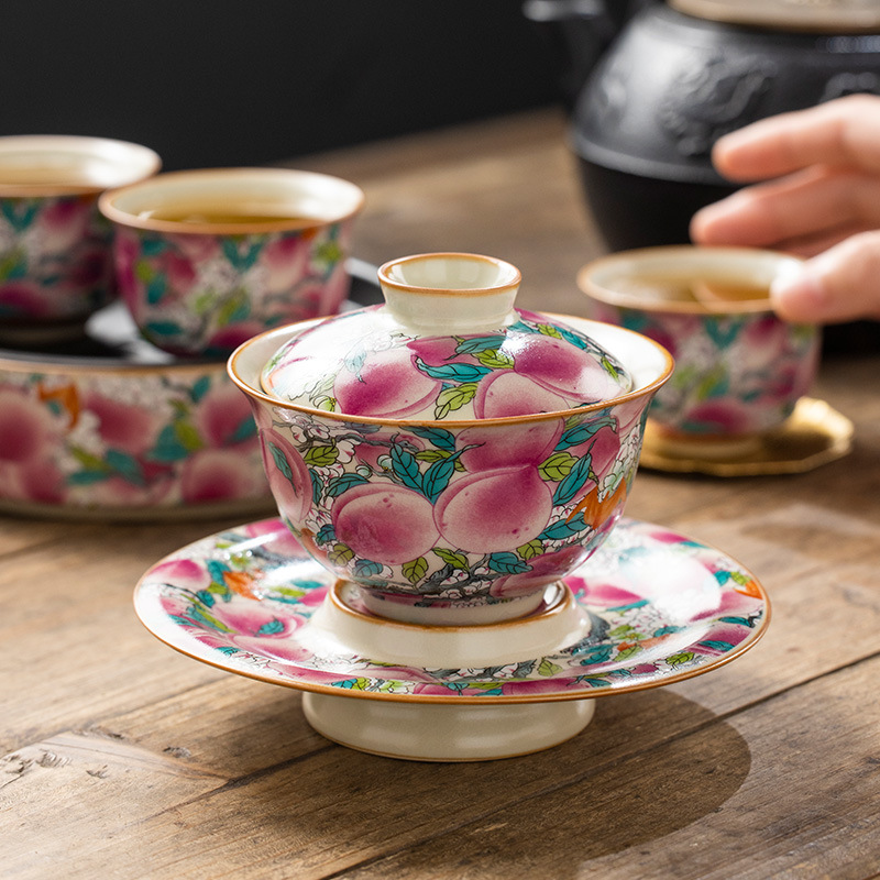 Gốm sứ cao cấp Lò nung Wantao Yayun Sancai Cốc trà Cốc pha trà Không nóng Bộ trà Kung Fu đơn Bán buôn