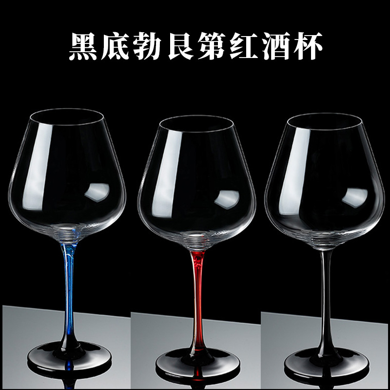 Nhà sản xuất bán buôn một chiếc nơ đen pha lê thủy tinh ly rượu vang đỏ Burgundy nền đen ly rượu vang đỏ
