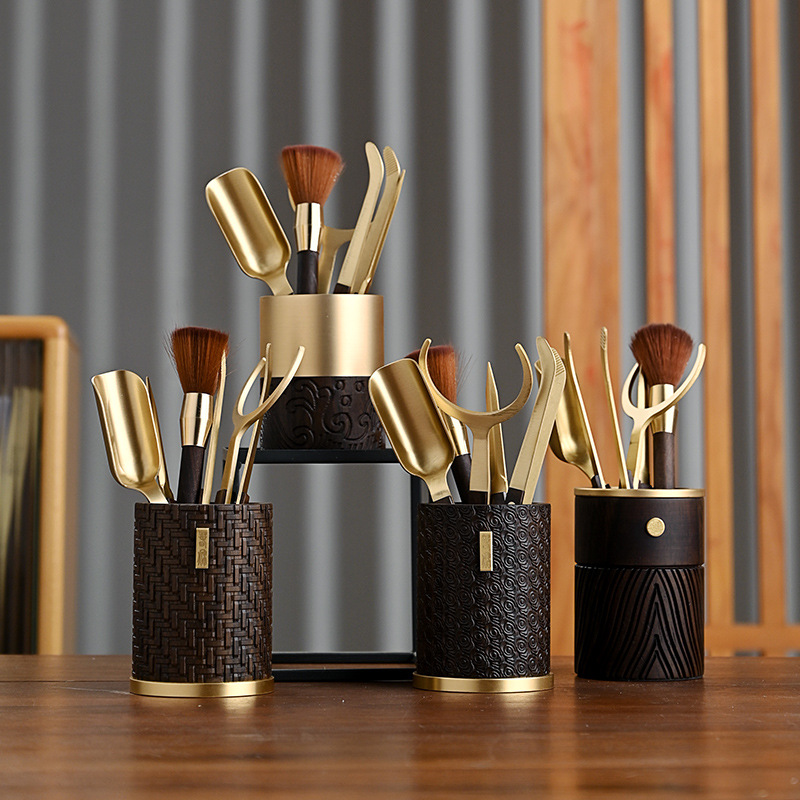 Bộ trà đạo bằng gỗ Đồng sáu quý ông Bộ trà Kungfu bằng gỗ mun Phụ Kiện Kẹp Trà Kim Trà dụng cụ pha trà thìa