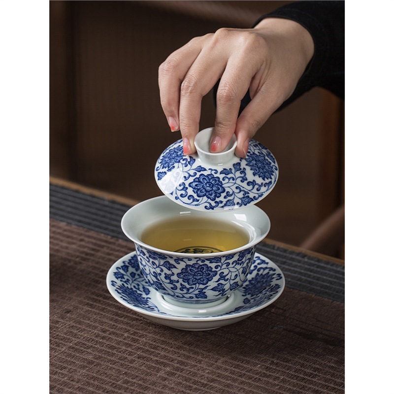 Jingdezhen Liuzhilian Sancai có thể có bát trà cốc đơn bát trà bộ trà Kung Fu bán buôn dụng cụ pha trà chống bỏng