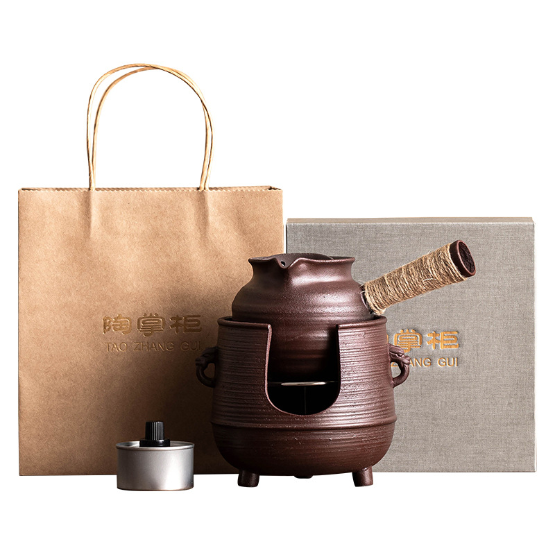 Lò đun trà đất sét đỏ gốm thô, bếp đun trà hai tai ba chân, bếp đun nến cồn, dụng cụ đun trà, đế đun ấm trà