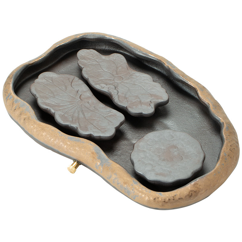 Khay Trà lá sen kiểu Trung Quốc phòng khách gia dụng bàn trà cổ điển gốm sứ nhỏ bàn pha khô khay pha trà kiểu trữ nước thoát nước