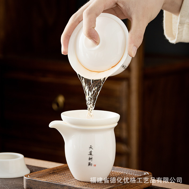 Bộ ấm trà sứ trắng ngọc bích Đức Hoa nguyên bộ gia dụng Bộ ấm chén trà chén chén chén trà cao cấp đơn giản