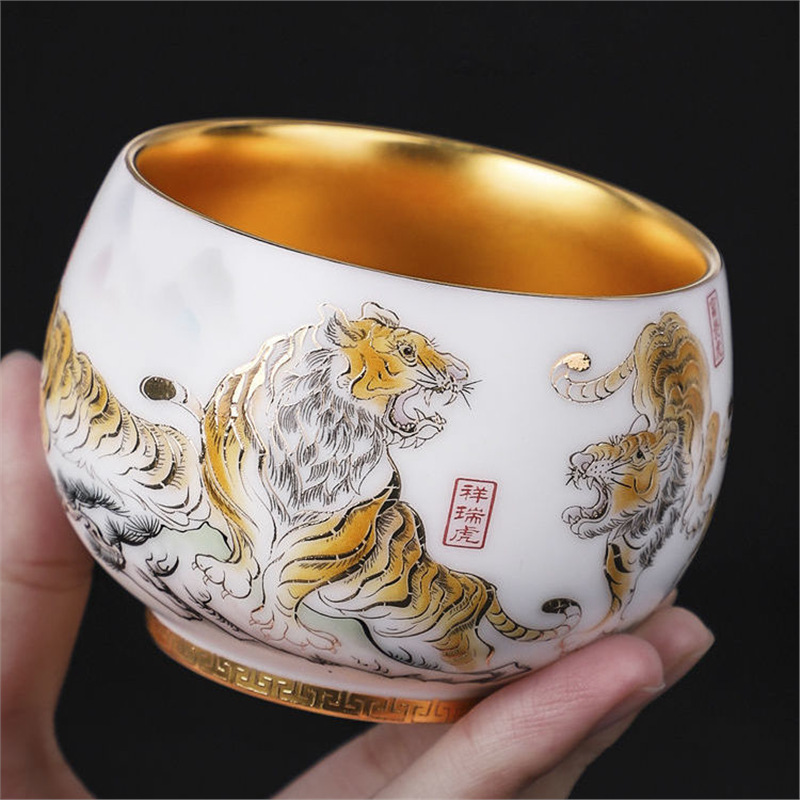 Cốc chủ nhân mạ vàng 24k tách trà lớn tách trà Kung Fu tách trà thủ công cao cấp bán buôn gia dụng