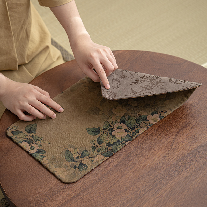 Chất liệu cũ Tấm trà sợi mây thơm Tấm lót trà tằm hai mặt vải sang trọng cách nhiệt Trà đạo bàn cổ điển Nhật Bản