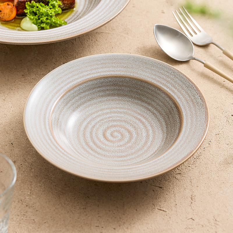 Lò biến màu nâu mũ rơm đĩa Nhà hàng Phương Tây đĩa mì ống thương mại Đĩa sâu Bộ đồ ăn cao cấp Bát salad