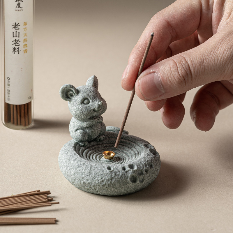 Trang trí chỗ cắm hương chuột 12 cung hoàng đạo Trang trí nhà văn phòng để bàn Thủ công mỹ nghệ cảnh quan sa thạch xanh
