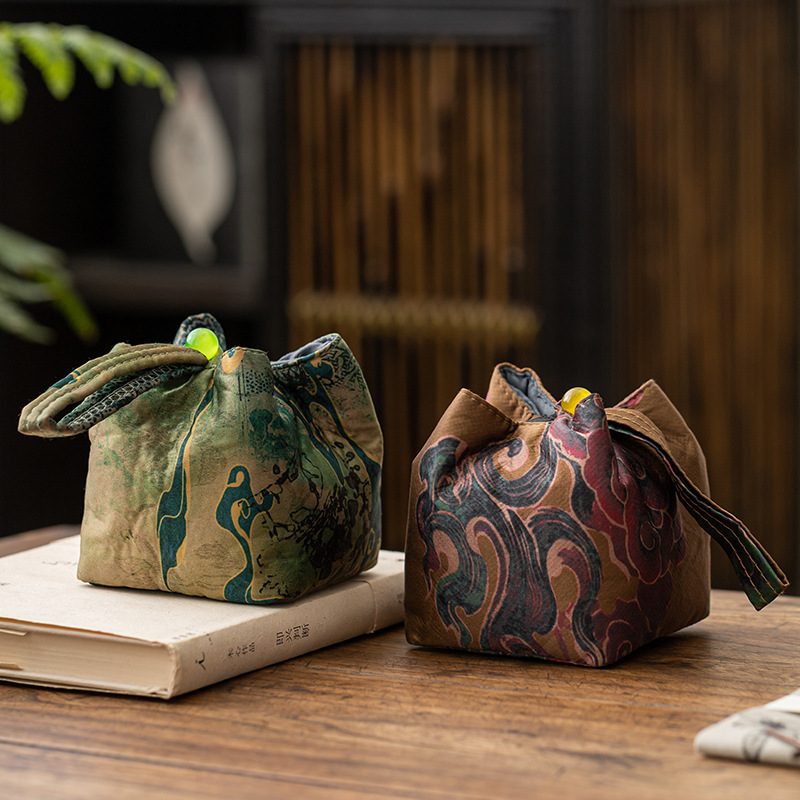 Túi đựng bộ trà du lịch túi đựng trà lụa đan xen túi đựng cốc trà thổ cẩm ngoài trời xách tay túi đựng ấm trà túi vải trà đạo