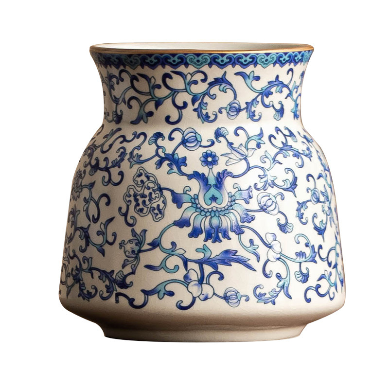 Trà đạo gốm sứ sáu quý nhân Ru lò trắng xanh bộ trà cành sen phụ kiện rửa trà gia dụng dụng cụ pha trà trọn bộ rửa bút