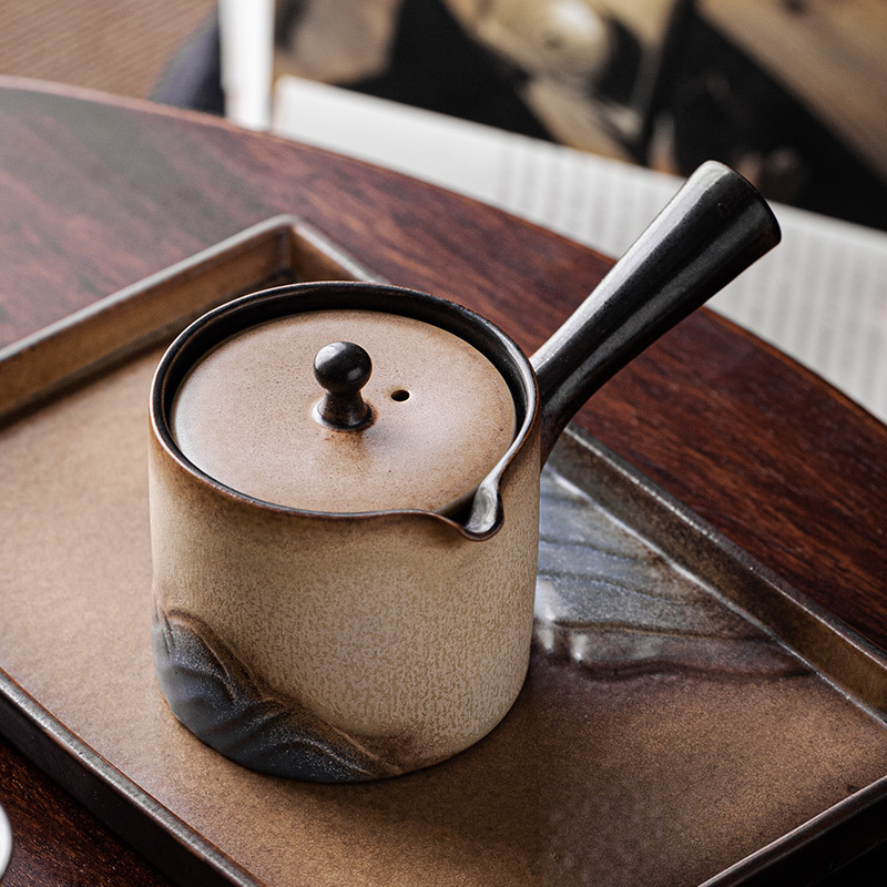 Ấm trà tay cầm bên Lò Nung Cangshan dụng cụ pha trà Kung Fu gốm cổ điển gia dụng có tay cầm chống bỏng Lọc ấm đơn