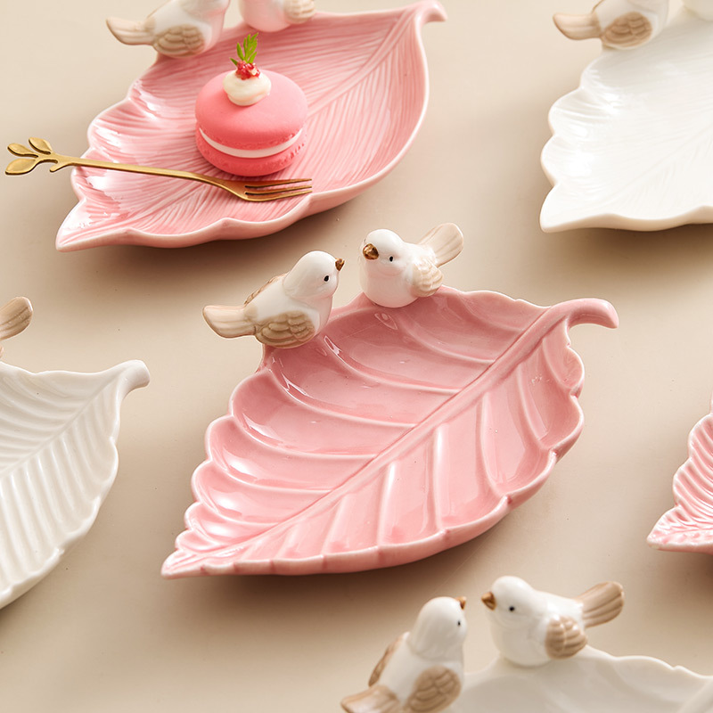 Đĩa điểm tâm chim, đĩa lưu trữ trang sức gốm sứ, kệ đựng đồ dễ thương sáng tạo, đĩa xà phòng, đĩa cao cấp sang trọng nhẹ