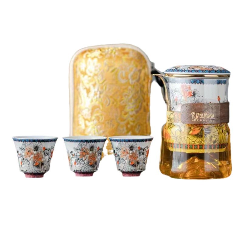 Dụng cụ pha trà du lịch gốm sứ cốc pha trà trọn bộ gia dụng cốc pha trà kiểu Nhật một cốc ba cốc thủy tinh gốm sứ cầm tay