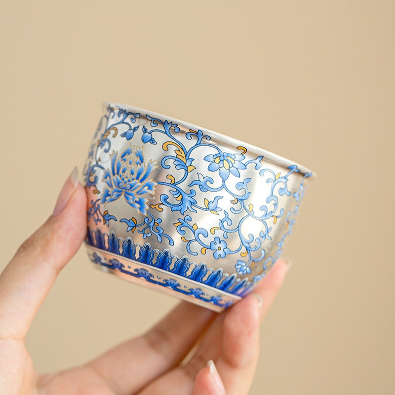 . Cốc chủ nhân mạ bạc hoa sen rối, cốc nước, cốc trà, cốc đơn đầu F cao, trà cao cấp sức chứa lớn chuyên dụng cá nhân
