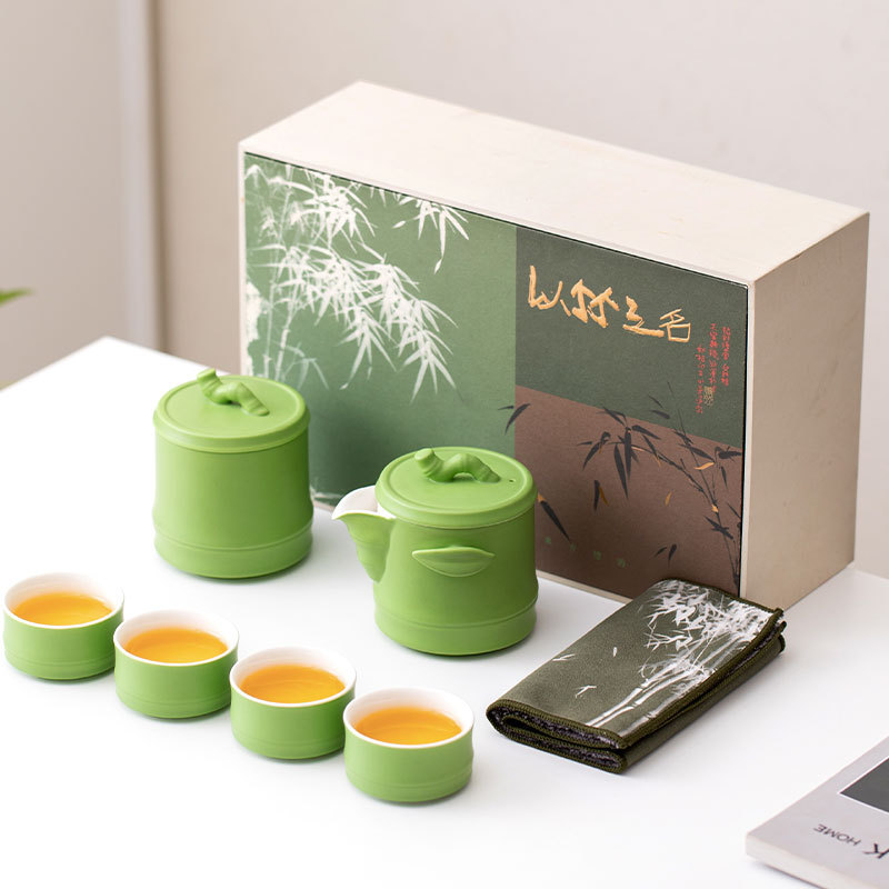 Lễ hội thuyền rồng Tre xanh gốm sứ cốc khách nhanh một nồi bốn cốc có hộp quà công ty quà lưu niệm doanh nghiệp quà tặng mua trường học