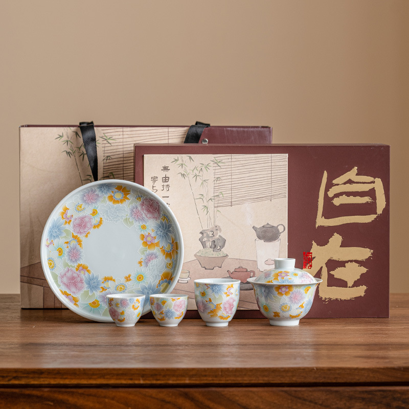 Đồ tráng men cổ, bát cốc đựng trà, bộ ấm trà, hộp quà tặng, quà tặng cho người lớn tuổi, tiệc sinh nhật của cha mẹ, tân gia