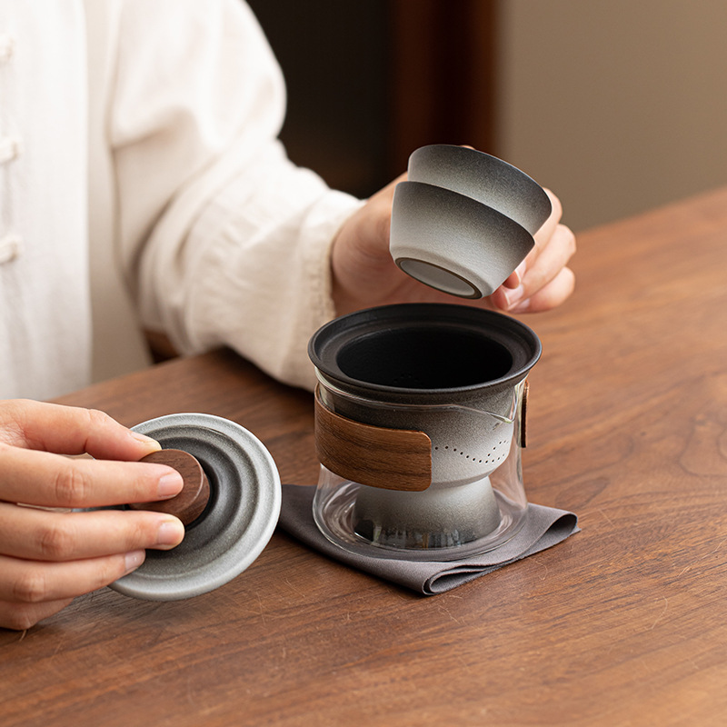 Cốc khách nhanh eo nhỏ cắm trại ngoài trời di động gốm sứ du lịch Kung Fu bộ trà một ấm ba cốc thiết bị pha trà đơn giản