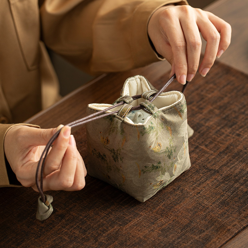 Trà đi chơi xách tay ấm trà thổ cẩm cotton lanh xách tay có nắp đậy bát đựng túi bảo vệ túi nắp đậy túi