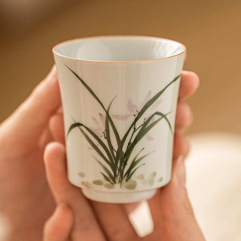 Cốc hoa lan vẽ tay, tách trà nhỏ, đồ dùng cá nhân nữ, cốc trà, bộ trà Kung Fu gốm sứ Trung Quốc, cốc chủ nhân, cốc đơn