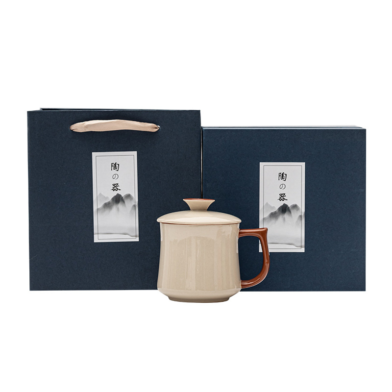 Cốc văn phòng Yan Song Cốc pha trà gốm sứ xám thực vật Cốc văn phòng cá nhân Cốc trà gia dụng có nắp