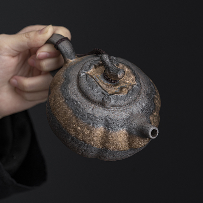 Nhà sản xuất bán buôn Ấm pha trà mạ vàng cổ điển dụng cụ pha trà gốm thô thủ công gia dụng dụng dụng cụ pha trà Kung Fu bình sứ đơn