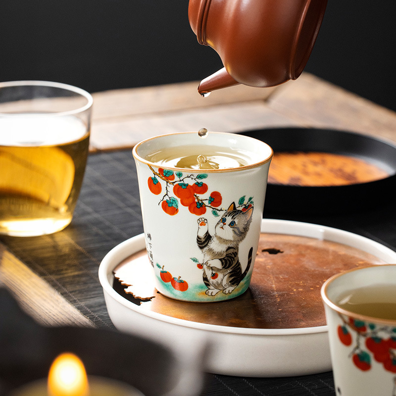 Gốm Ru Lò Nung Hồng Mèo Dễ Thương Tức Thì Cốc Trà Cá Nhân Chủ Cốc Trà Kung Fu Bộ Trà