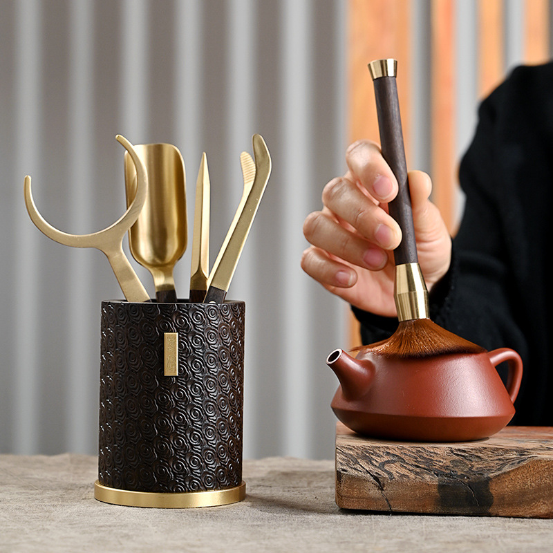 Bộ trà đạo bằng gỗ Đồng sáu quý ông Bộ trà Kungfu bằng gỗ mun Phụ Kiện Kẹp Trà Kim Trà dụng cụ pha trà thìa